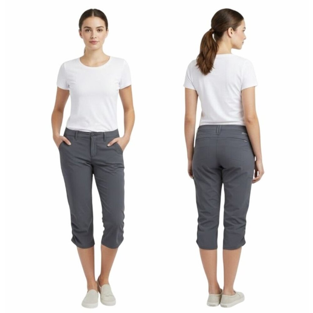 ⭐Eddie Bauer Womens Capri Ruched Hiking Pants Gray Sz 2 Stretch Travel 5 Pockets